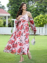 Women's Lightpink Chiffon Printed Flared Dress